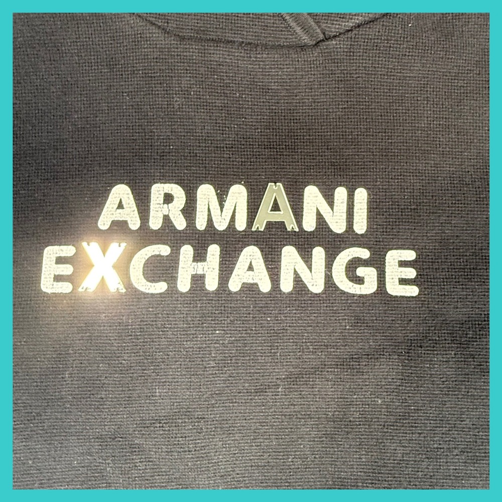 Armani Exchange Black Hoodie Sweater Ribbed Sleeve Womens Oversized Small - Picture 2 of 11
